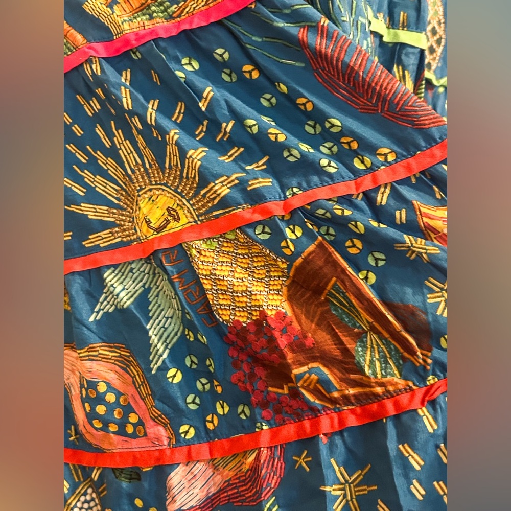 Farm Rio Sz Small Ocean Stories Mermaid Siren Maxi Tiered Dress Boho Sea witch - Picture 14 of 16